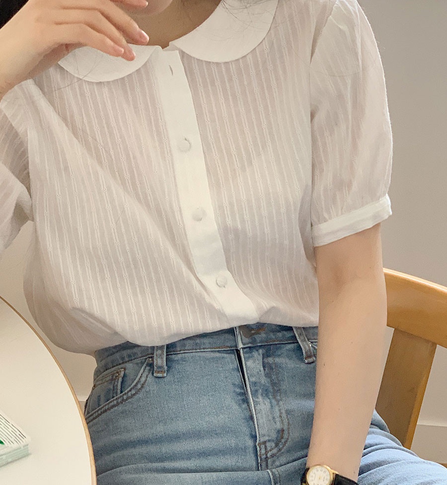 Áo Sơ Mi Vải Jacquard Trắng Tay Ngắn Dáng Rộng Thời Trang Mùa Hè 51353