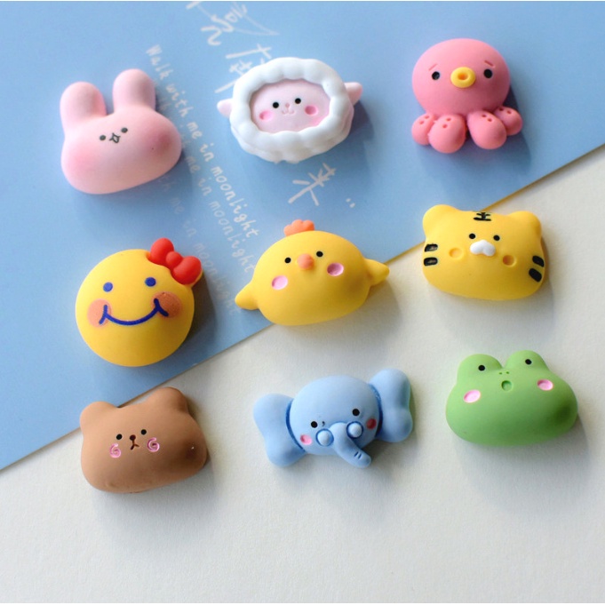Charm thỏ hồng, cừu trắng, bạch tuộc, gà chíp, hổ vàng, voi xanh, gấu nâu trang trí kẹp tóc, bình nước, DIY