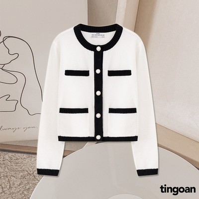 TINGOAN® - Áo len xù cardigan 4 túi trắng viền đen JENNIFER CARDIGAN/WH PHIÊN BẢN T6.2026