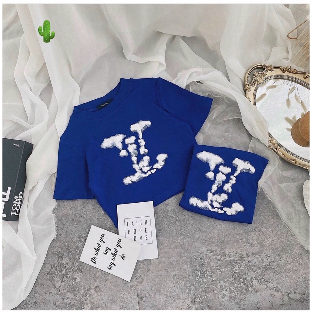 Áo kiểu croptop màu xanh chữ mây cực xinh , chất thun bozip mềm mịn