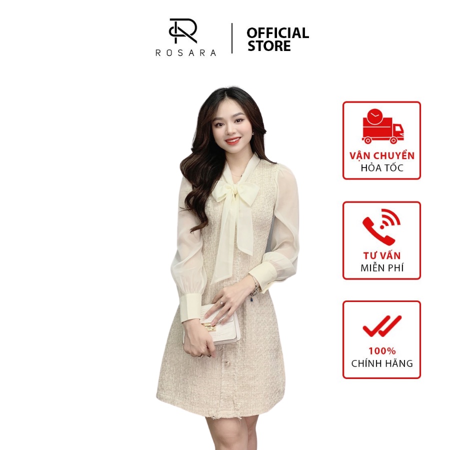 Váy dạ tweed thời trang nữ nơ cổ tiểu thư Rosara VM87