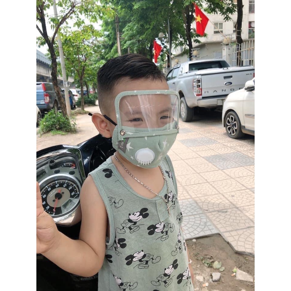 Khẩu Trang Cho Bé Kháng Khuẩn Kháng Bụi Mịn PM2.5 Có Van Thở và Kèm Kính Rời
