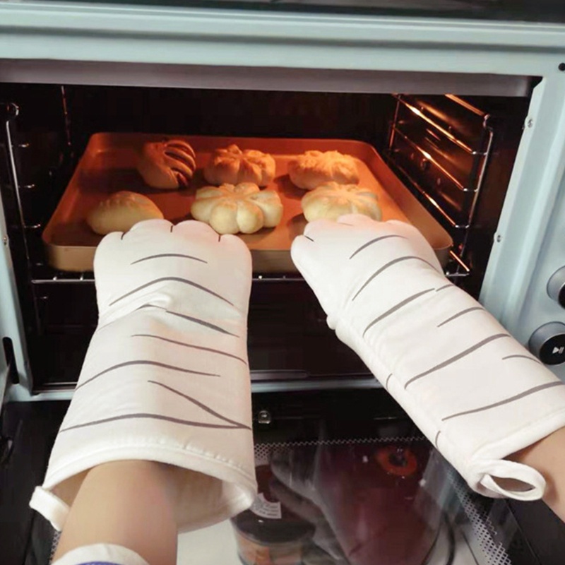 Aoto Găng Tay Làm Bếp Bằng Cotton Chống Trượt Chịu Nhiệt Hình Dấu Chân Mèo