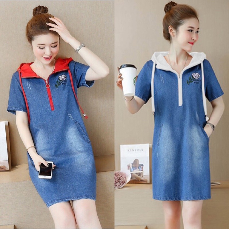 đầm jean phối nón màu phối túi bao xinh
