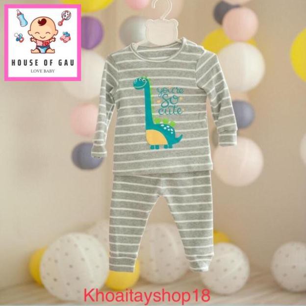 Bộ dài tay vải kẻ in hình khủng long Little live