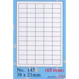 Giấy TOMMY a4 mã 145. Loại in tem barcode 65 tem 1 tờ.