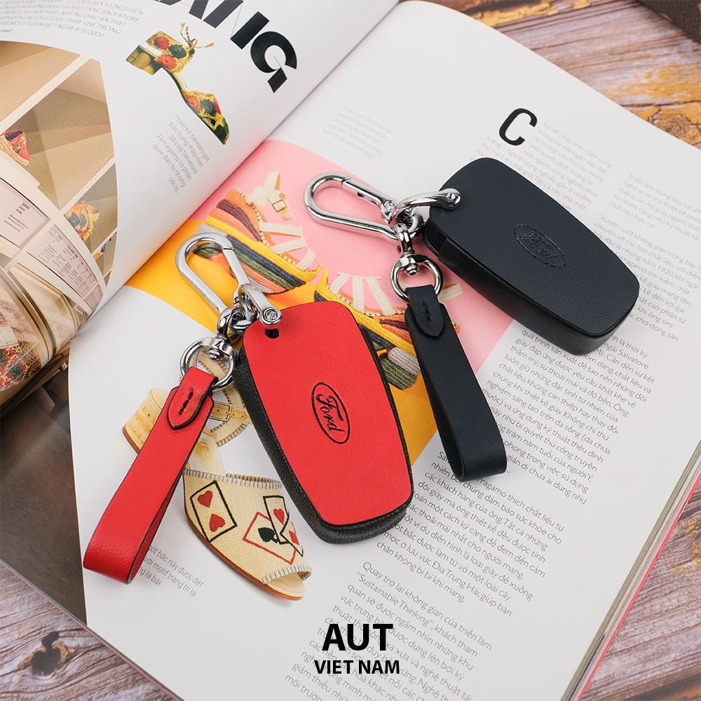 Bao da chìa khóa smartkey 3 nút cho ô tô Ford Ranger , Raptor , Everest , Explorer , Ecosport handmade nhiều màu da thật