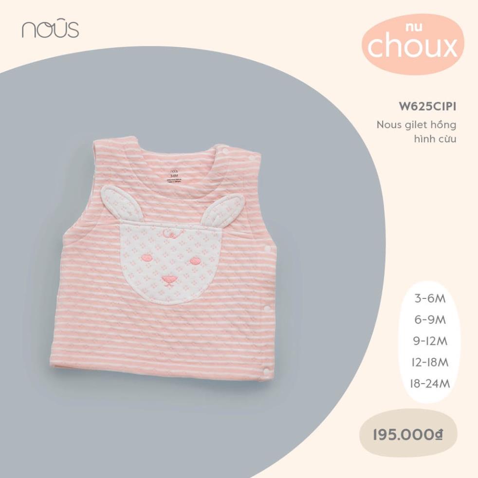 [Nhiều mã] Áo khoác Gilet Nous hồng hình cừu cho bé gái - chất liệu Nu Choux - Size Từ 6-24M