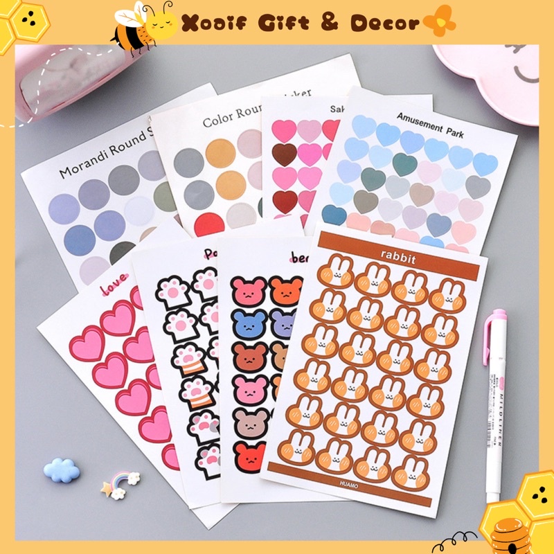 Miếng dán sticker tròn, gấu, thỏ chống nước trang trí nhân vật hoạt hình