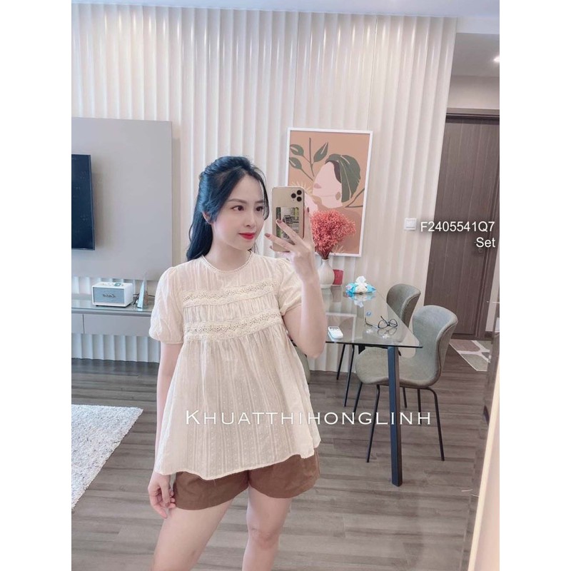 Set áo đũi bi nổi phối ren cổ tròn TNQS hàng QC!