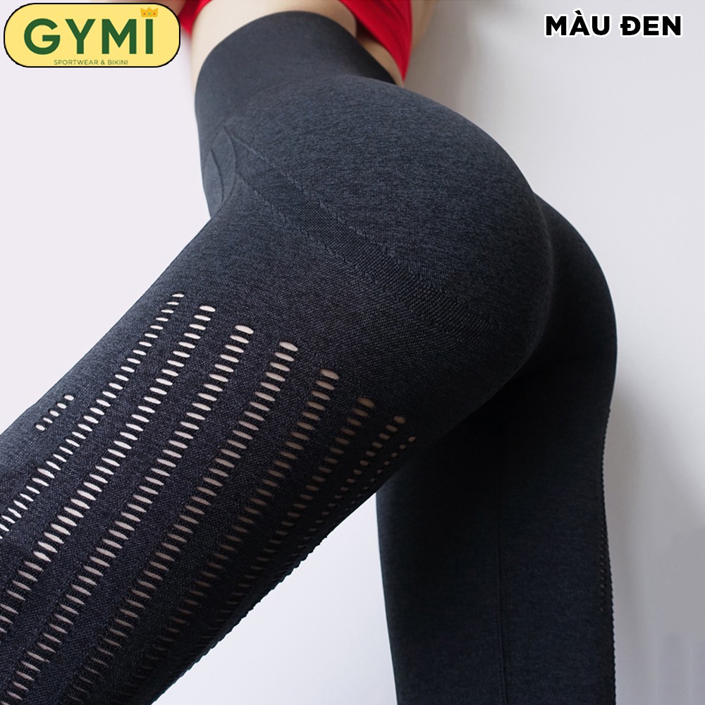 Quần tập gym yoga nữ GYMI QD07 dáng legging dài lưng cao nâng mông chất dệt co giãn quần cắt lazer
