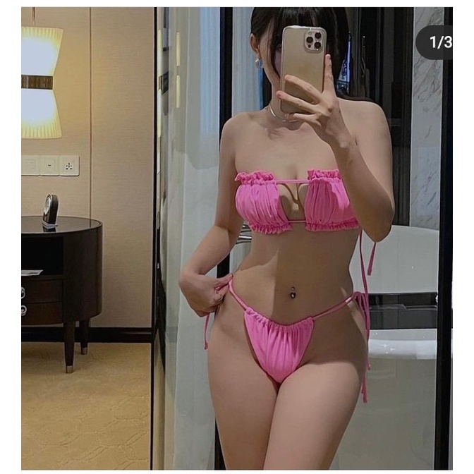 Đồ bơi bikini 2 mảnh sexy viền bèo cúp ngang KONKUN MS68