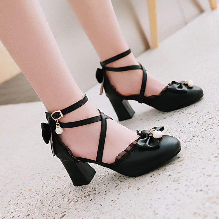 YAS0652-Giày baotou mũi nhọn phối ren