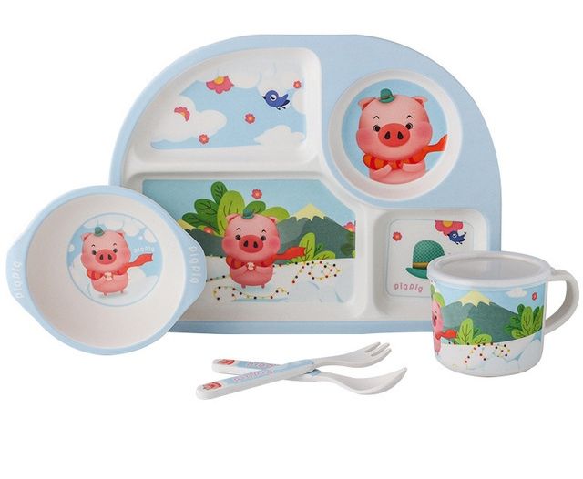 Bộ Bát Ăn Dặm Sợi Tre Cho Bé Hình Thú 5 Món Minakids BAT02