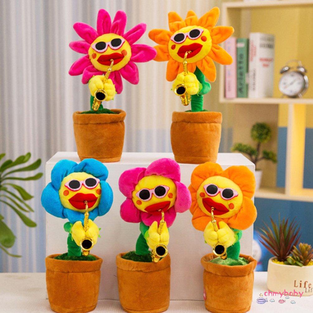 【OMB】 Singing Enchanting Sunflower With Saxophone 80 Songs Electric Plush Toy