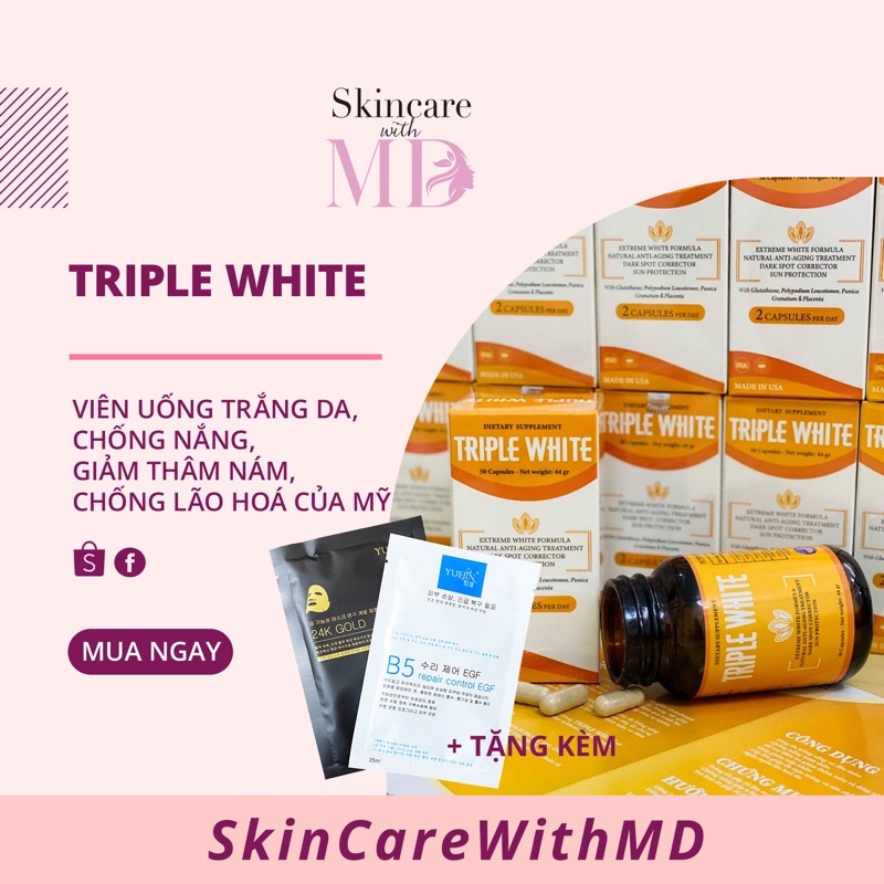 Viên Uống Trắng Da, Chống Nắng, Giảm Thâm Nám, Chống Lão Hoá của Mỹ - TRIPLE WHITE | BigBuy360 - bigbuy360.vn