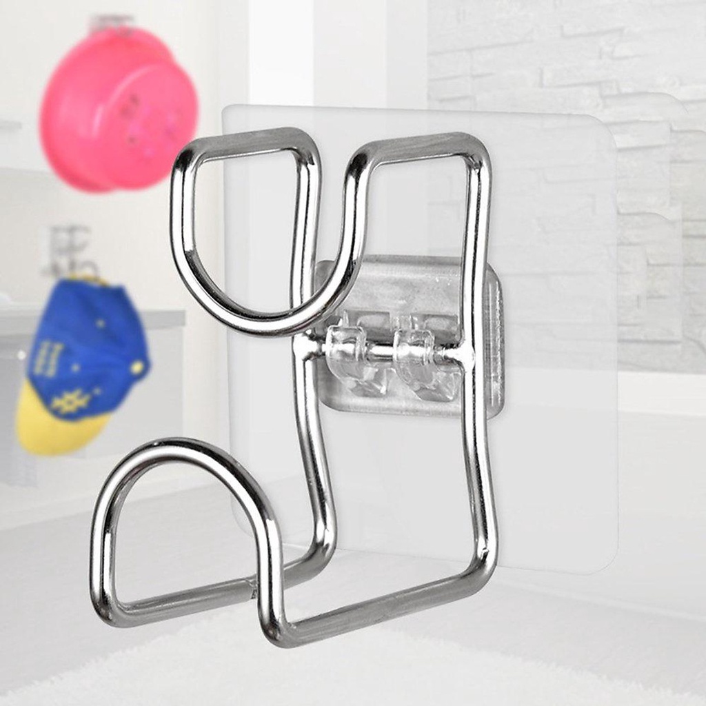 Móc treo thau chậu nhà tắm dán tường, móc inox 304, tải trọng 3kg, màu bạc, dễ sử dụng không cần khoan tường, chống nước