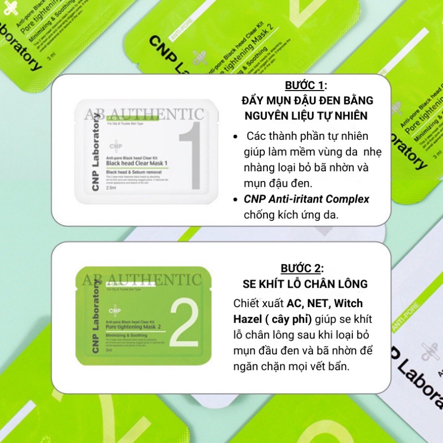 Set mặt nạ CNP Laboratory Anti-Pore Black Head Clear Kit giúp đẩy sạch mụn đầu đen và khít lỗ chân lông vùng mũi