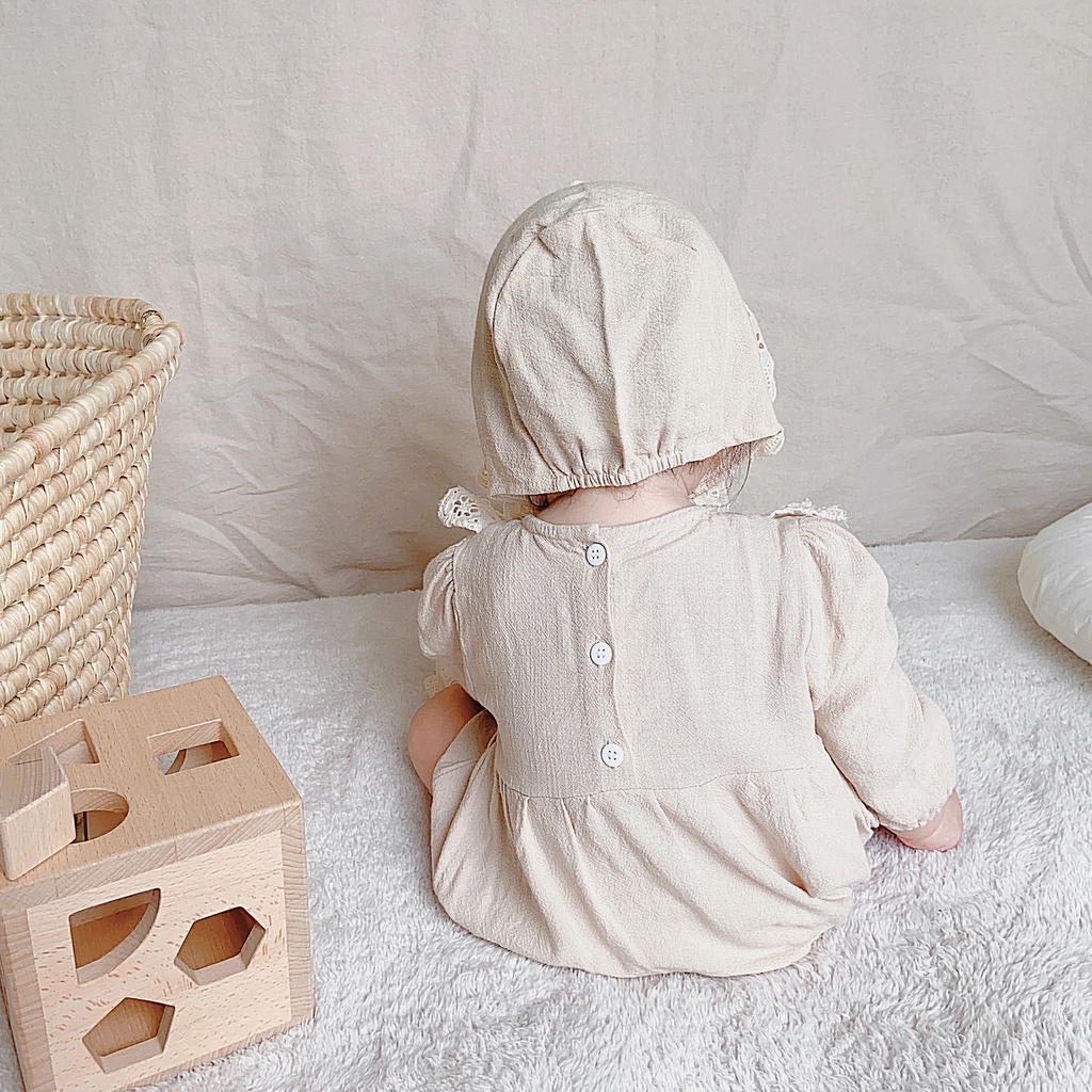 Bộ Áo Liền Quần Tay Dài + Mũ Thời Trang Mùa Thu Dễ Thương Cho Bé Gái