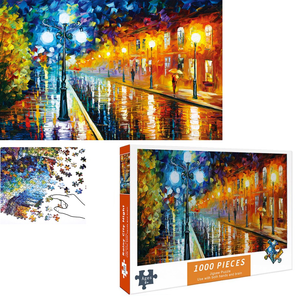 Bộ Tranh Ghép Xếp Hình 1000 Pcs Jigsaw Puzzle Tranh Ghép (75*50cm) Đêm Thành Phố Mưa Bản Đẹp Cao Cấp-H6