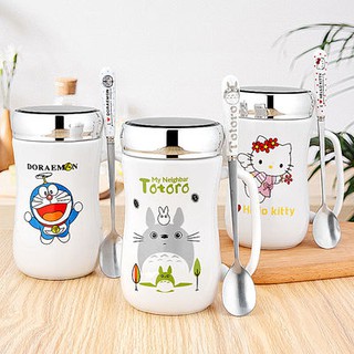 ♀A A▶Cốc uống nước bằng sứ có nắp đậy họa tiết hoạt hình xinh xắn