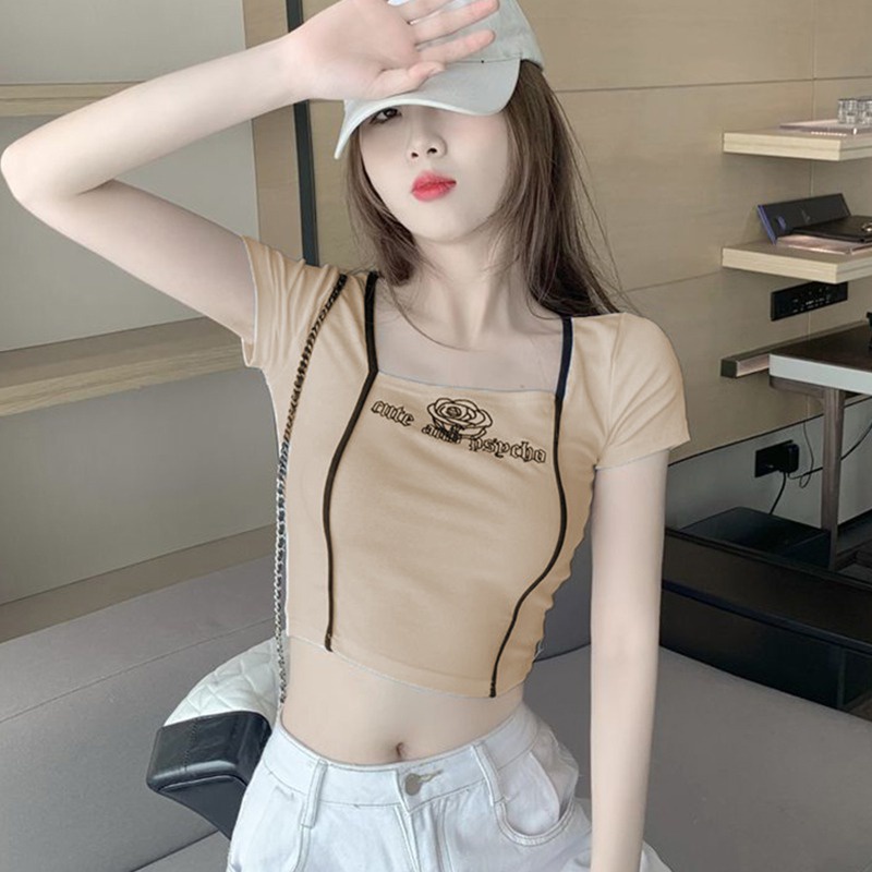 Áo Thun Tay Ngắn Dệt Kim Dáng Ôm Thời Trang Mùa Hè Cho Nữ