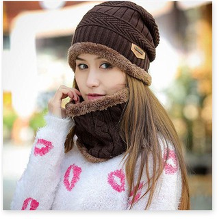 Mũ len trùm đầu kèm khăn ống cổ ấm áp cho nam nữ, mũ len mùa đông 2022