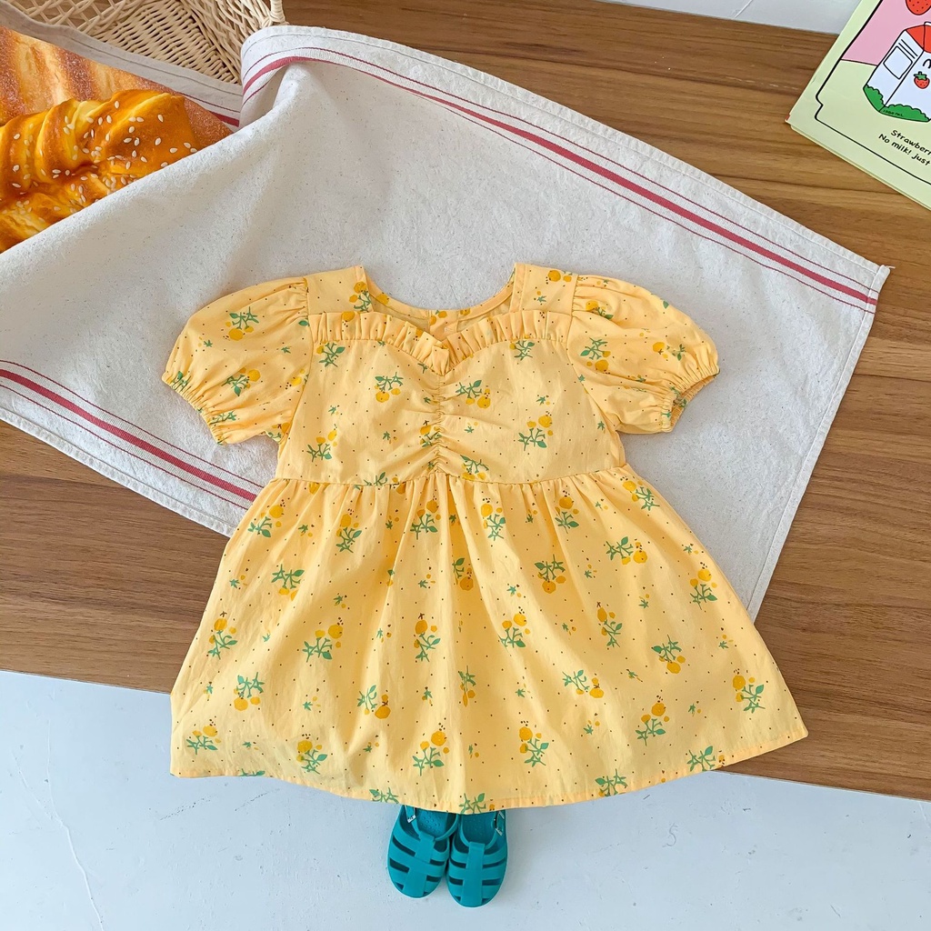 Bộ Áo Liền Quần Tay Phồng In Họa Tiết Cherry Hoạt Hình Dễ Thương Thời Trang Mùa Hè Cho Bé Gái 0-24 Tháng Tuổi