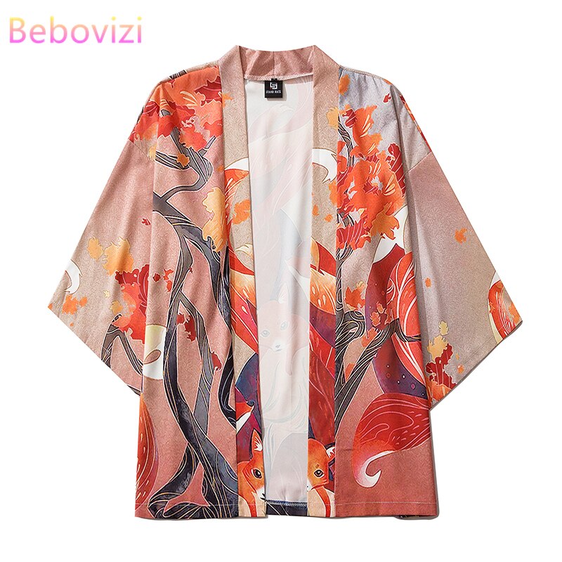 Nine Tailed Fox Casual Harajuku Kimono Cosplay Mens Women Japanese Style Streetwear Robe Japan Cardigan Top Yukata Haori Clothes