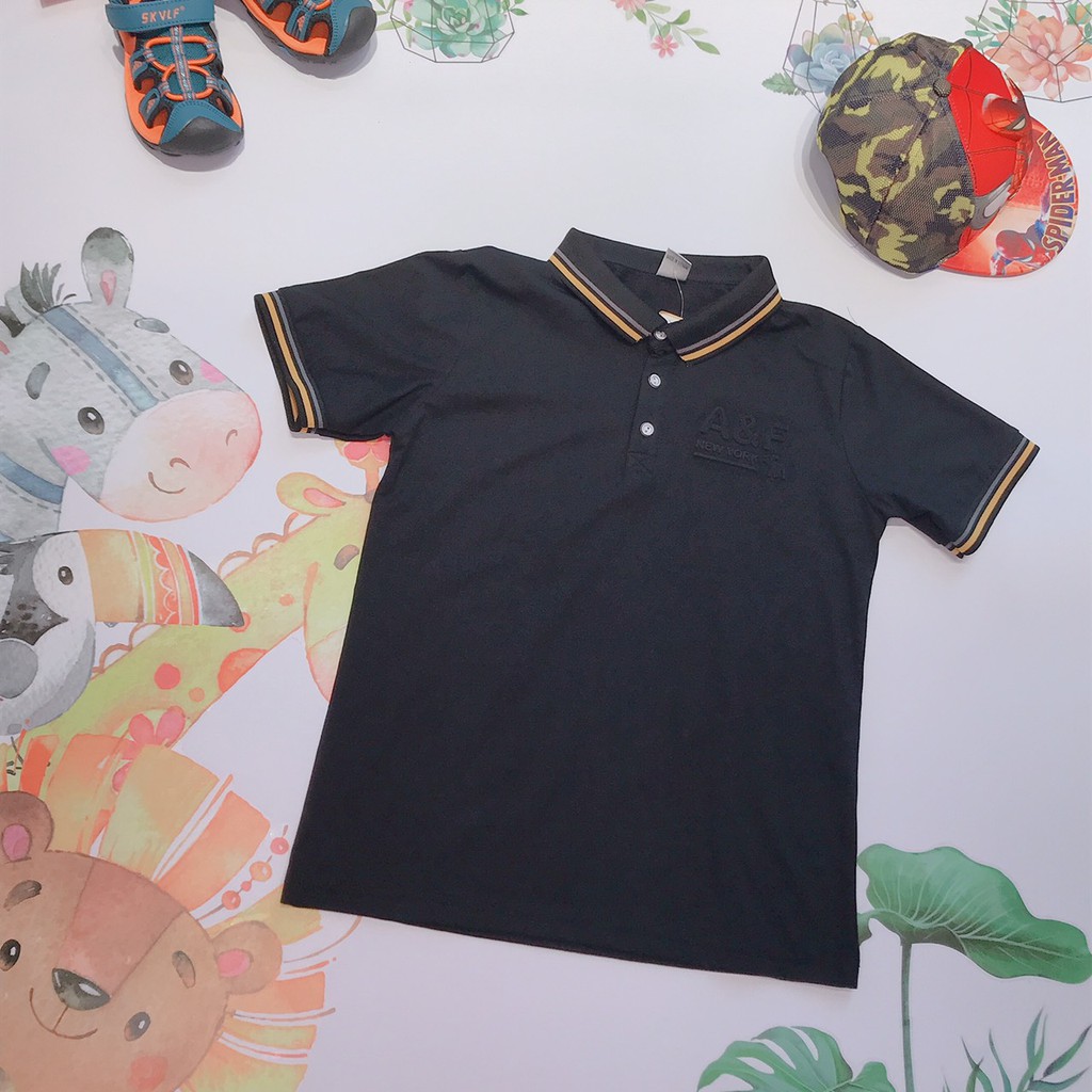 Áo thun bé trai cotton cổ polo- màu đen