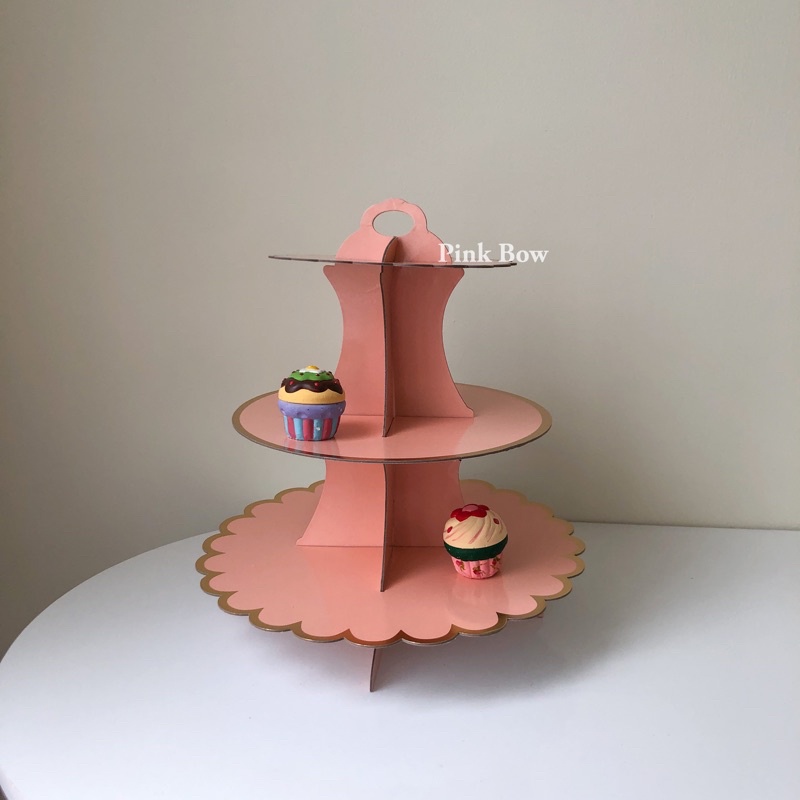 Kệ giấy 3 tầng đựng trang trí bánh đủ loại Cupcake, Donut, Trung thu, v.v... 3 màu Cam đào/Đen/Trắng