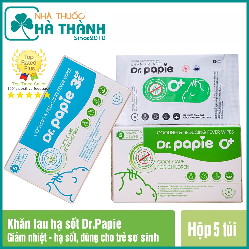 [ CHÍNH HÃNG] Khăn lau hạ sốt Dr Papie 3m - Hộp 25 tờ