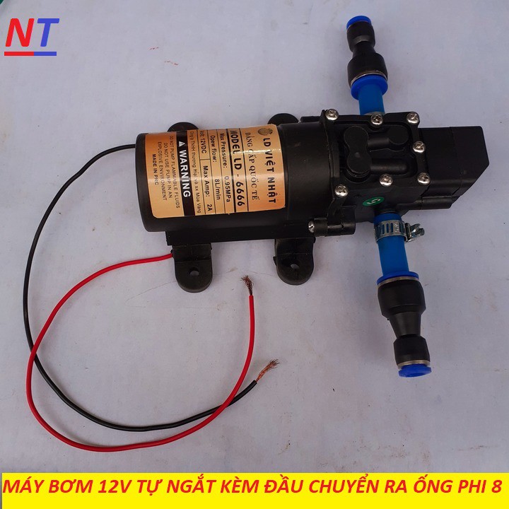 máy bơm nước mini 12v áp lực cao - máy bơm phun sương (bơm tăng áp mini 12v+chuyển ống 8mm)