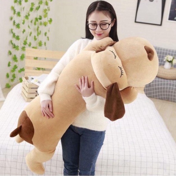 Gấu bông to gấu ôm thú nhồi bông con chó nằm dài mũi tim to mềm mịn giá rẻ size 90cm 1m1