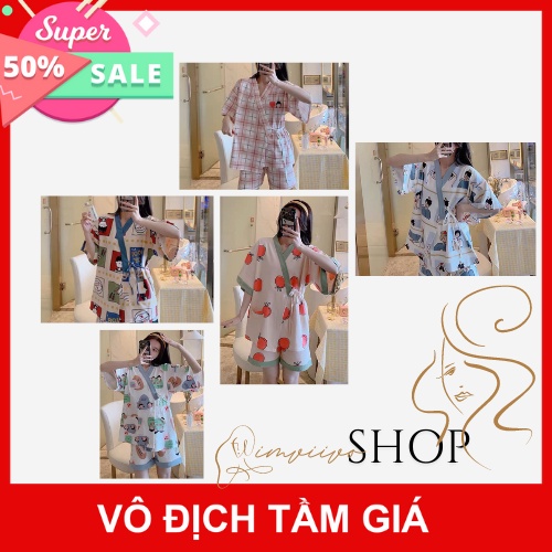 Bộ Ngủ Pijama Dây Eo Họa Tiết Set Nữ Cộc Tay Icon 5 Hình X004