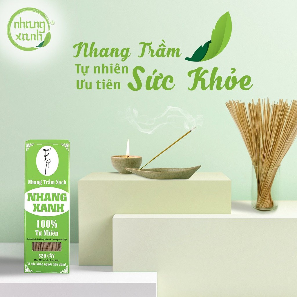 Nhang Xanh trầm hương [HỘP 500G] 100% thiên nhiên, ít khói, dùng cả cho phòng máy lạnh – AN TOÀN CHO SỨC KHỎE