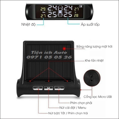 Cảm biến áp suất lốp TPMS màn hình led màu - Bản quốc tế | tienich_auto
