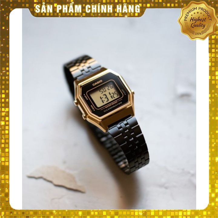 Đồng Hồ Nữ Casio LA680WEGB-1ADF 🔥 𝓢𝓲ê𝓾 𝓗𝓸𝓽 🔥 Dây Kim Loại Mại Ion Đen - Gờ Mạ Vàng ⚡ Pin 5 năm⚡