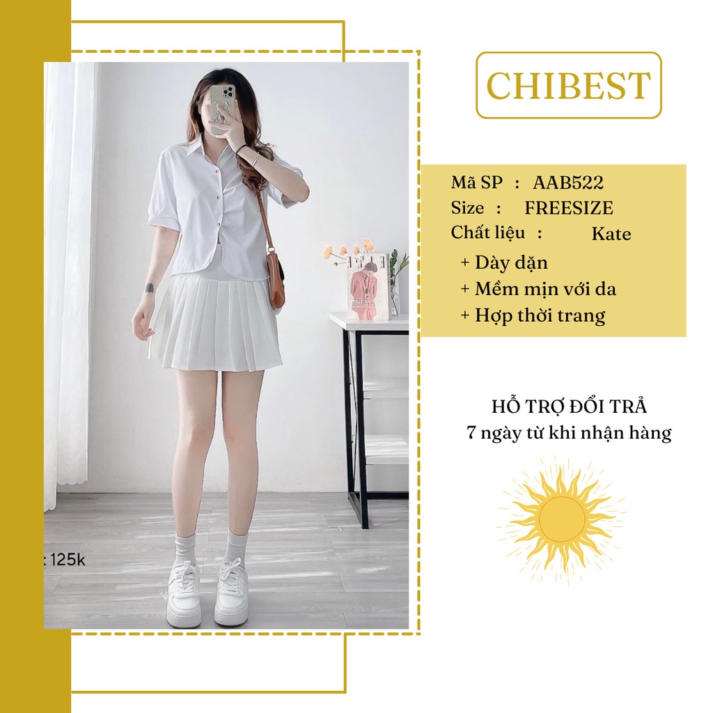 Áo somi KIỂU from rộng phối xếp ly gấp nẹp viền bầu tay bồng CHIBEST AAB522