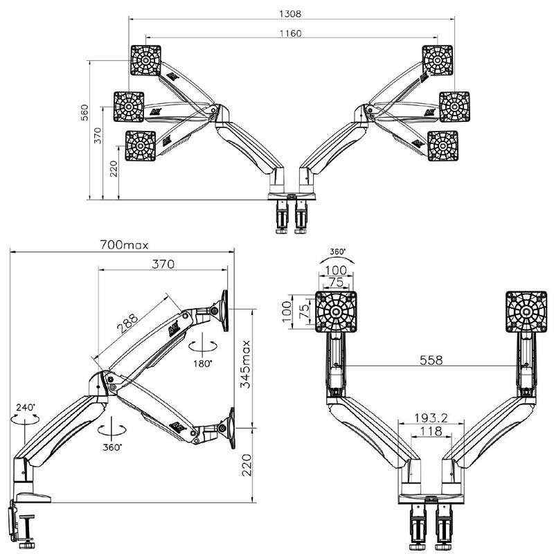 Giá treo hai màn hình NB F160  - Xoay 360 độ - Dual Arm Monitor