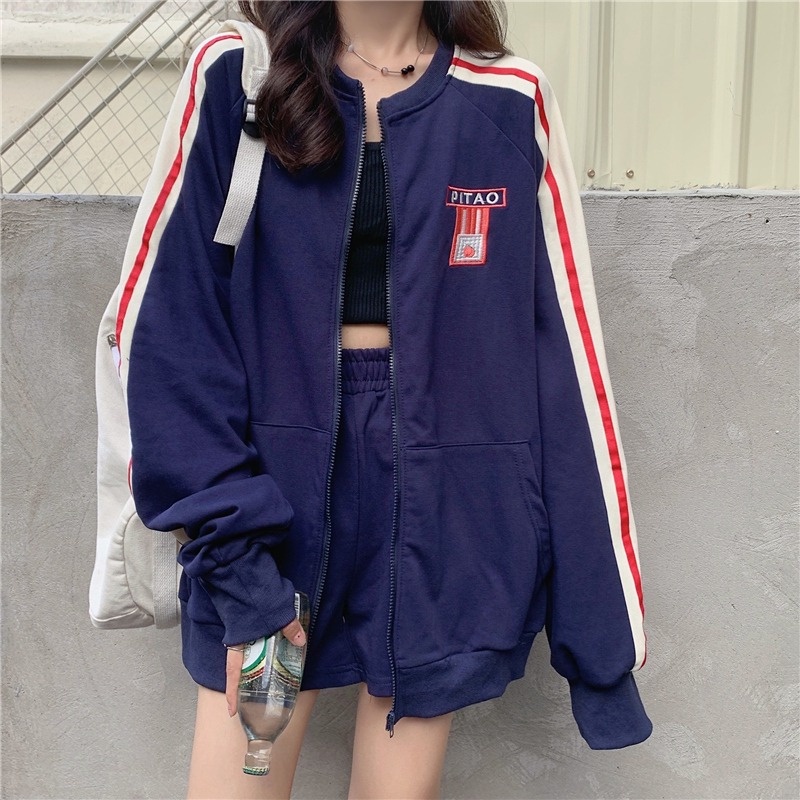 ZHELIHANGFEI Áo Khoác Bóng Chày Tay Dài Form Rộng Theo Phong Cách Preppy Dễ Phối Đồ