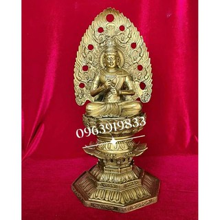 Tôn Tượng Đại Nhật Như Lai đẹp thần thái , thiết kế tỉ mỉ Chất liệu đồng vàng Kt : cao 40cm