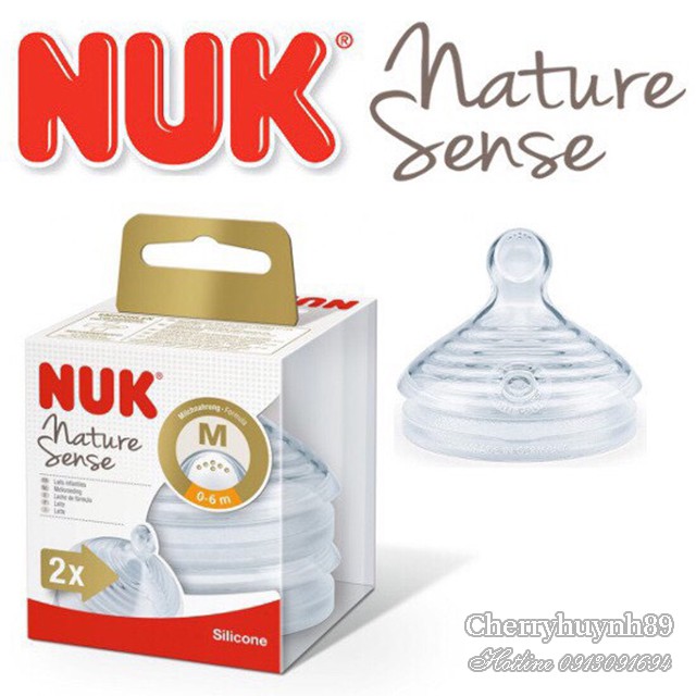 Bộ 2 núm ti NUK Nature Sense, 100% hàng chính hãng.