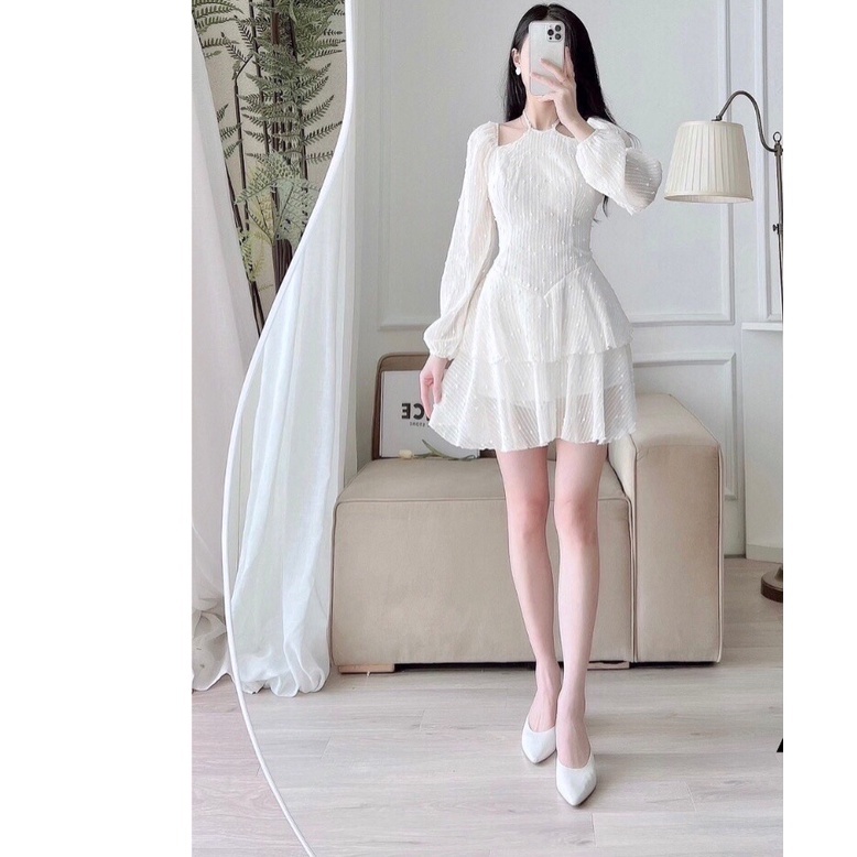 Đầm cổ yếm tay dài chất ren hoa kim cương sang chãnh - Keva Dress | BigBuy360 - bigbuy360.vn