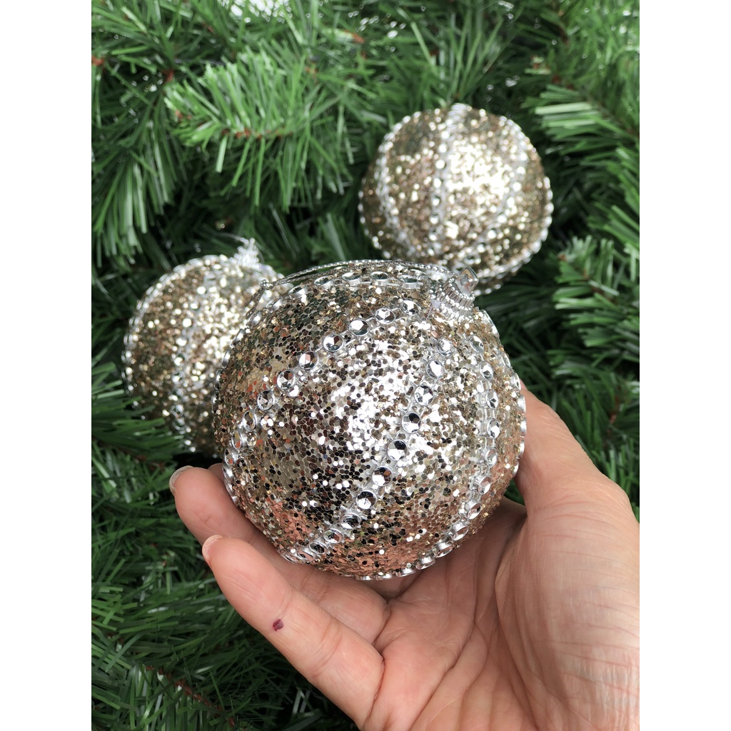 Combo 3 quả châu cao cấp đính hạt treo cây thông Noel trang trí Giáng sinh đường kính 8cm