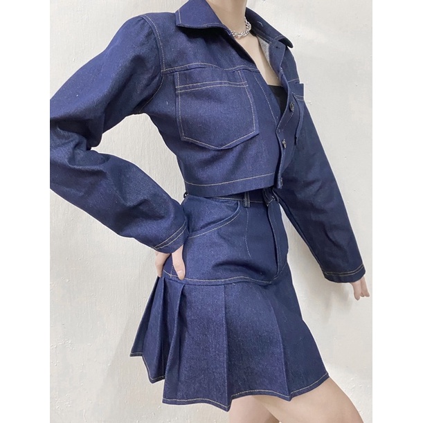 SET ÁO CROPTOP + CHÂN VÁY DENIM BÒ
