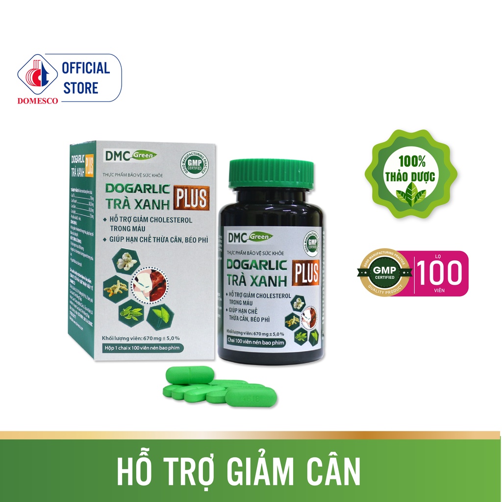 Viên Uống Giảm Cân, Giảm Mỡ Máu Dogarlic Trà Xanh Plus - Lọ 100 Viên