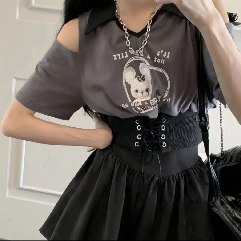 Mới Set Áo Lửng Ngắn Tay Trễ Vai + Chân Váy Xòe Thời Trang Dành Cho Nữ