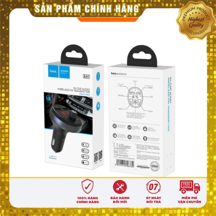 [Hàng chính hãng] Tẩu sạc xe hơi ô tô Bluetooth HOCO E41 Dành cho điện thoại iPhone iP Xiaomi Huawei Samsung Oppo Realme