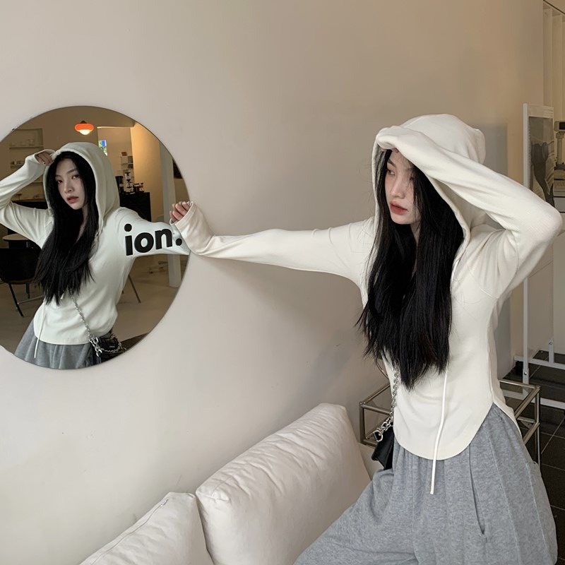 Áo hoodie ZHELIHANGFEI dài tay cổ chữ V eo cao thiết kế quyến rũ thời trang cho nữ